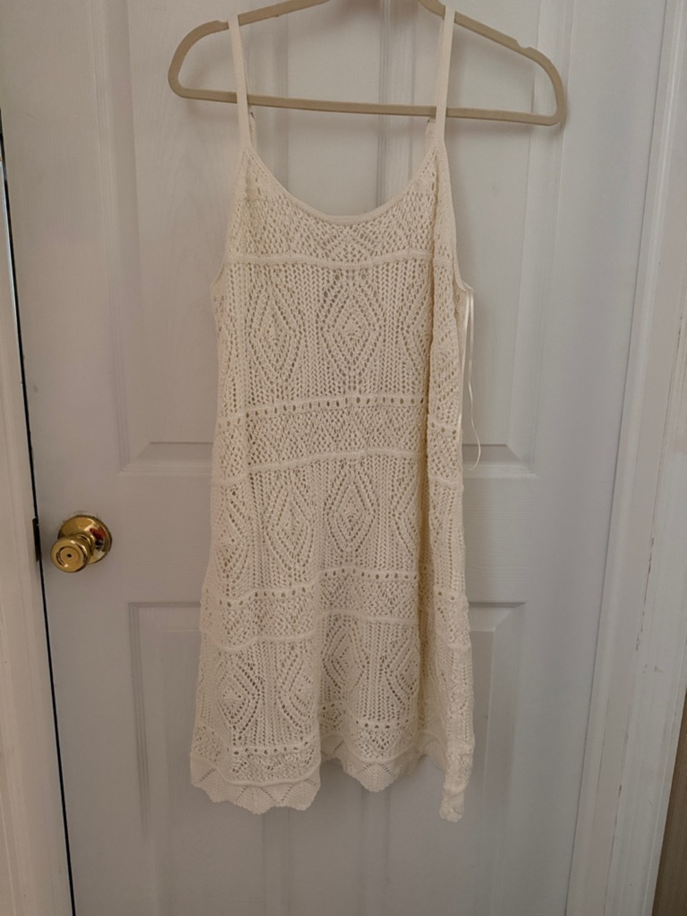 A New Day Cream Crochet Spaghetti Strap Sundress